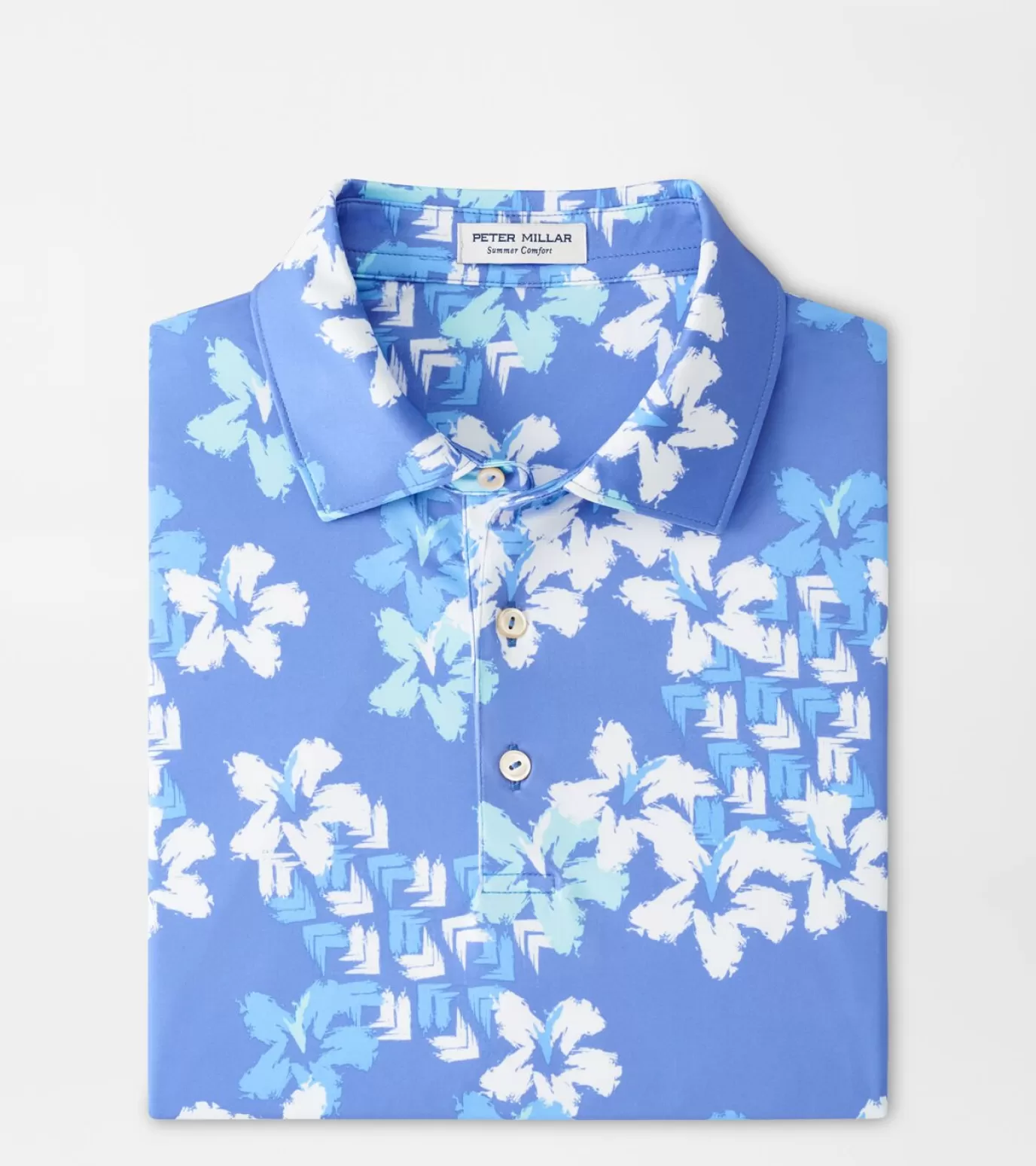 Travel Well | Coastal Adventure | Polos-Youth | MEN | MEN | MEN Peter Millar Abstract Floral Performance Jersey Polo BONDI BLUE