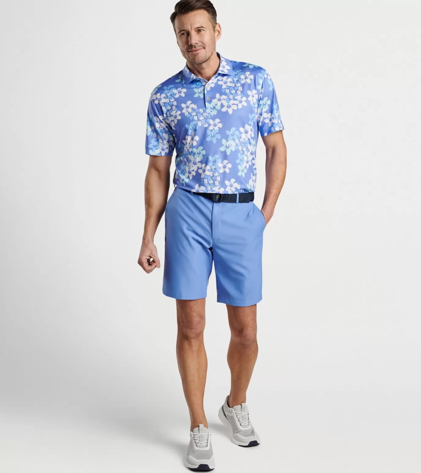 Travel Well | Coastal Adventure | Polos-Youth | MEN | MEN | MEN Peter Millar Abstract Floral Performance Jersey Polo BONDI BLUE