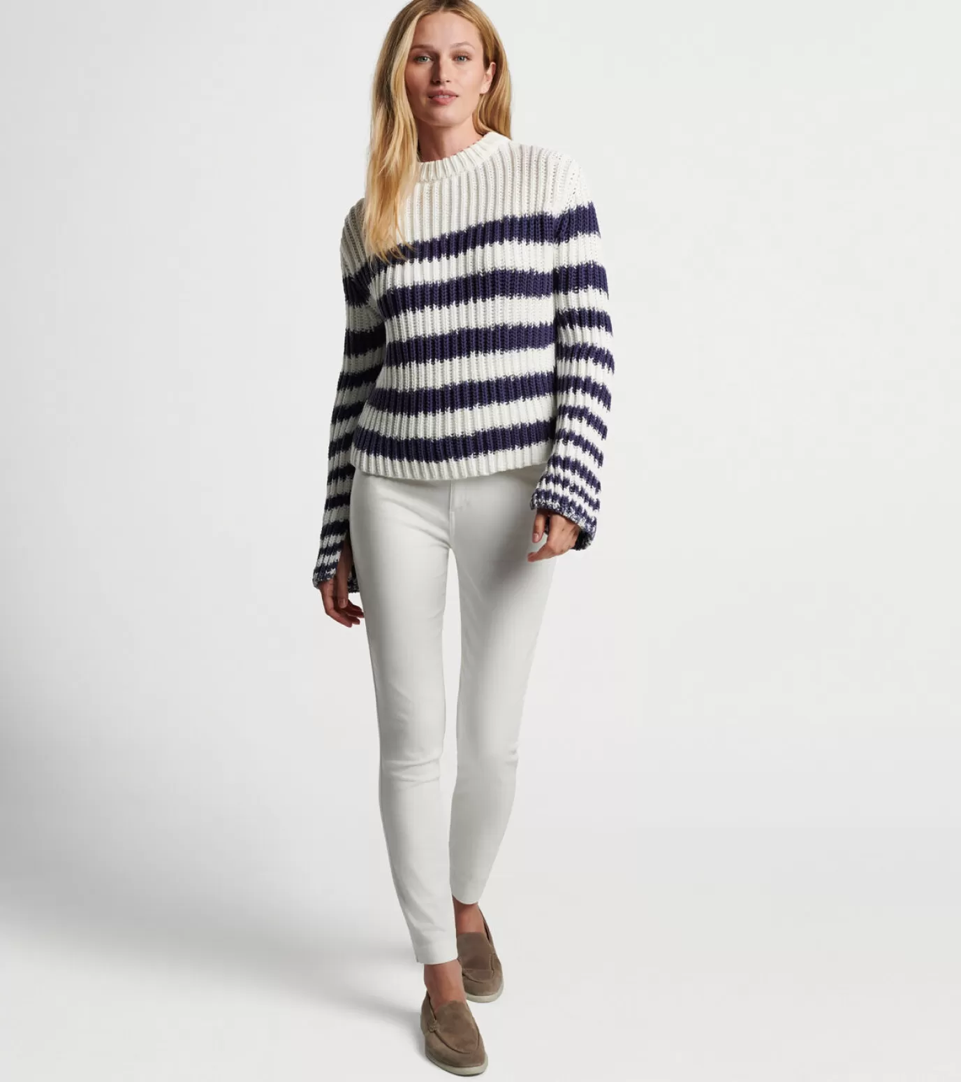 U.S. Open Collection-WOMEN Peter Millar Alek Wide Sleeve Stripe Sweater White/Navy