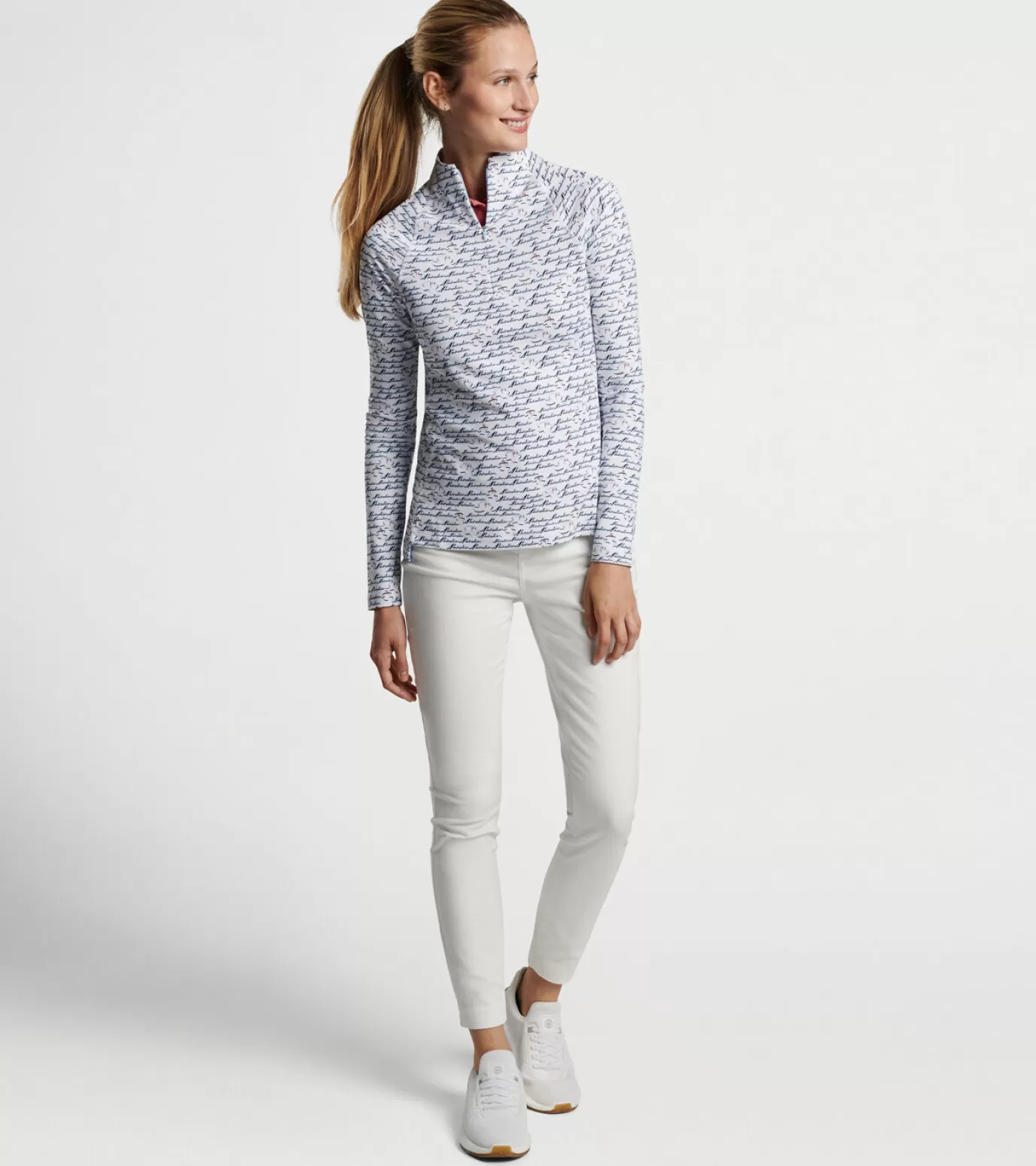 Polos & Shirts | Crown | Sweaters-GOLF | WOMEN | WOMEN Peter Millar Birdie Print Raglan Sleeve Perth Layer White