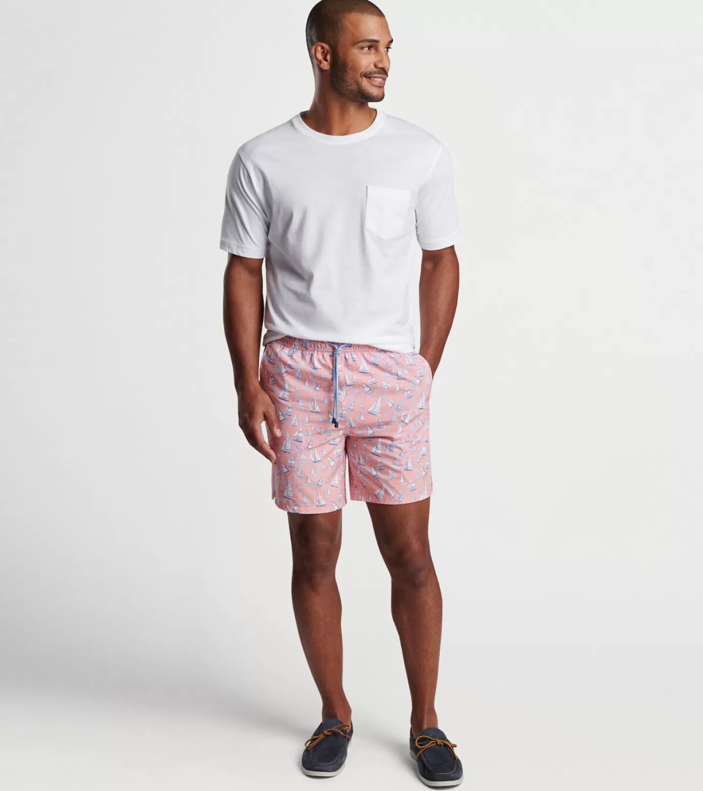 T-Shirts-MEN Peter Millar Boats And Ropes Swim Trunk PEACH BLOOM