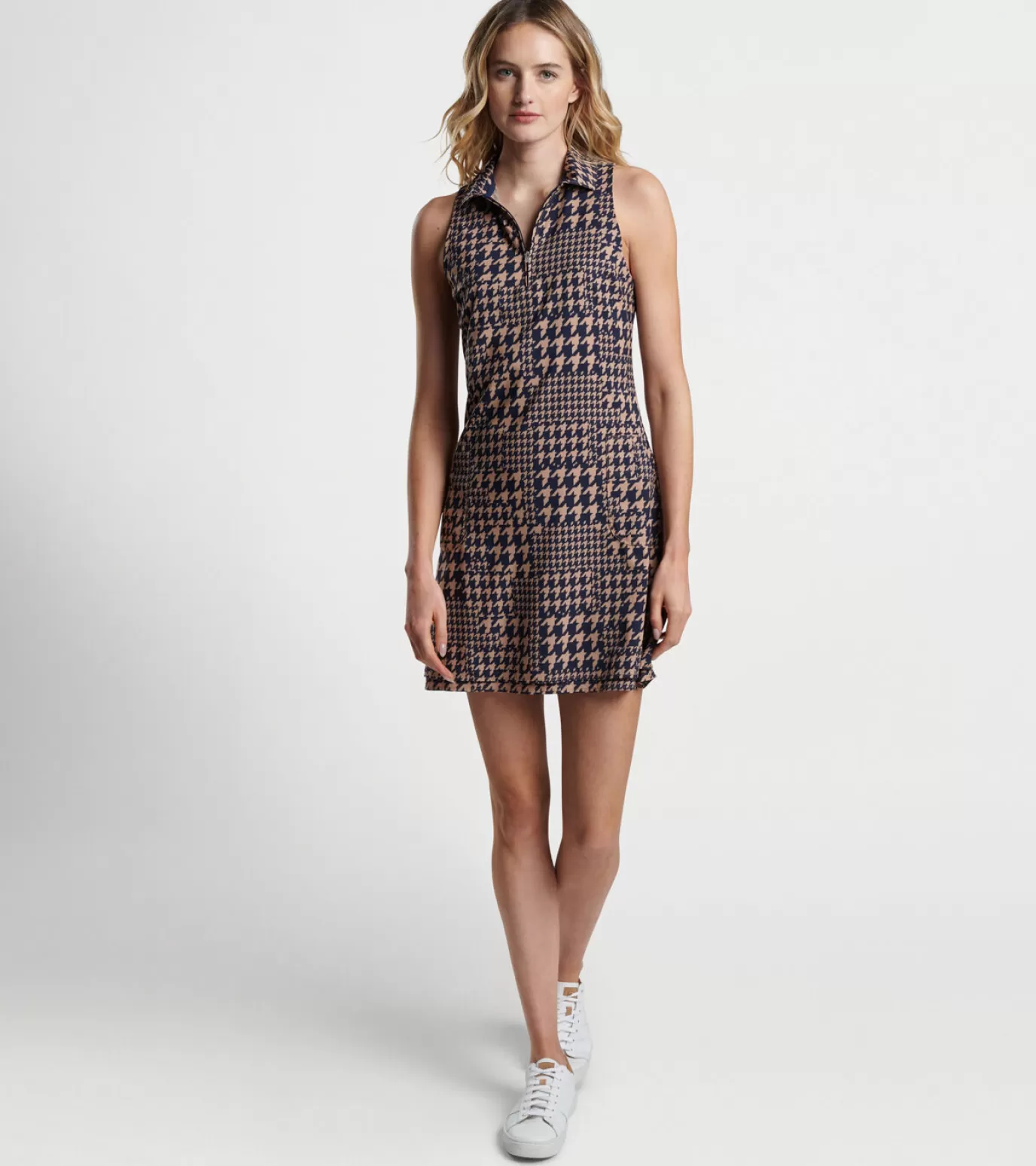 Crown-WOMEN Peter Millar Carner Houndstooth Print Sport Dress Camel