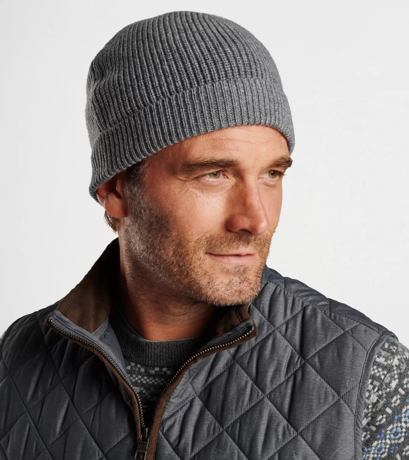 U.S. Open Collection-MEN Peter Millar Cashmere Rib Beanie Dark Grey