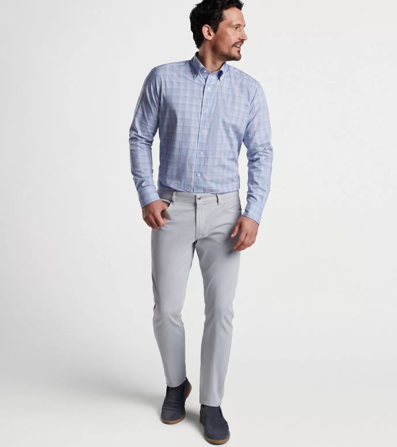 For The Course | Coastal Adventure-MEN | MEN Peter Millar Castillo Cotton Sport Shirt Tahoe Blue