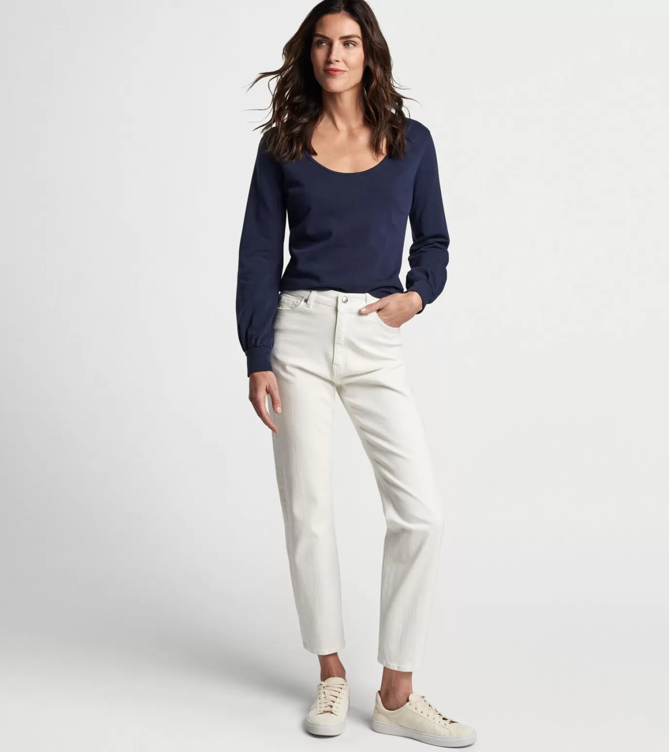 U.S. Open Collection-WOMEN Peter Millar Crawford High Rise Straight Crop Jean ECRU