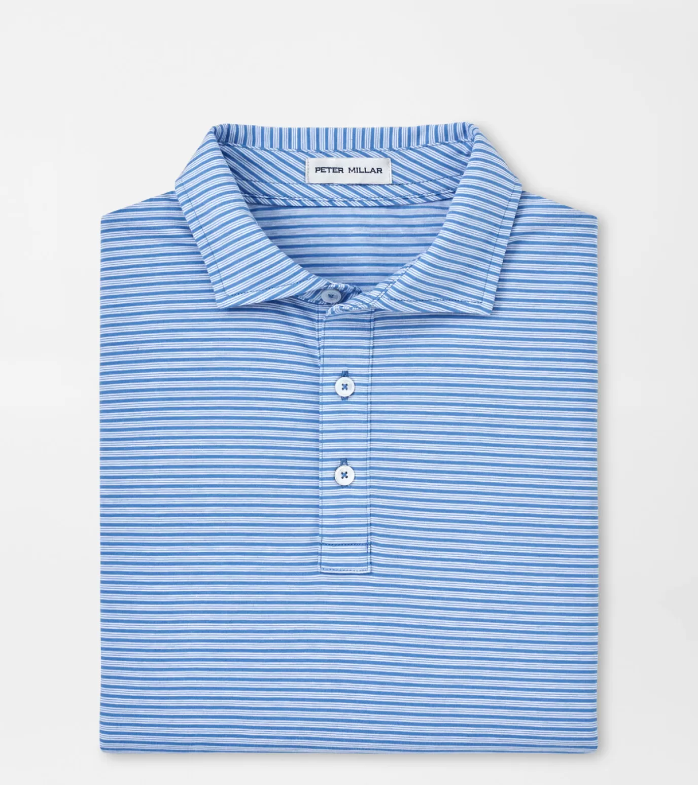 Polos-MEN Peter Millar Crown Comfort Cotton Polo Trip Stripe Atlantic Blue