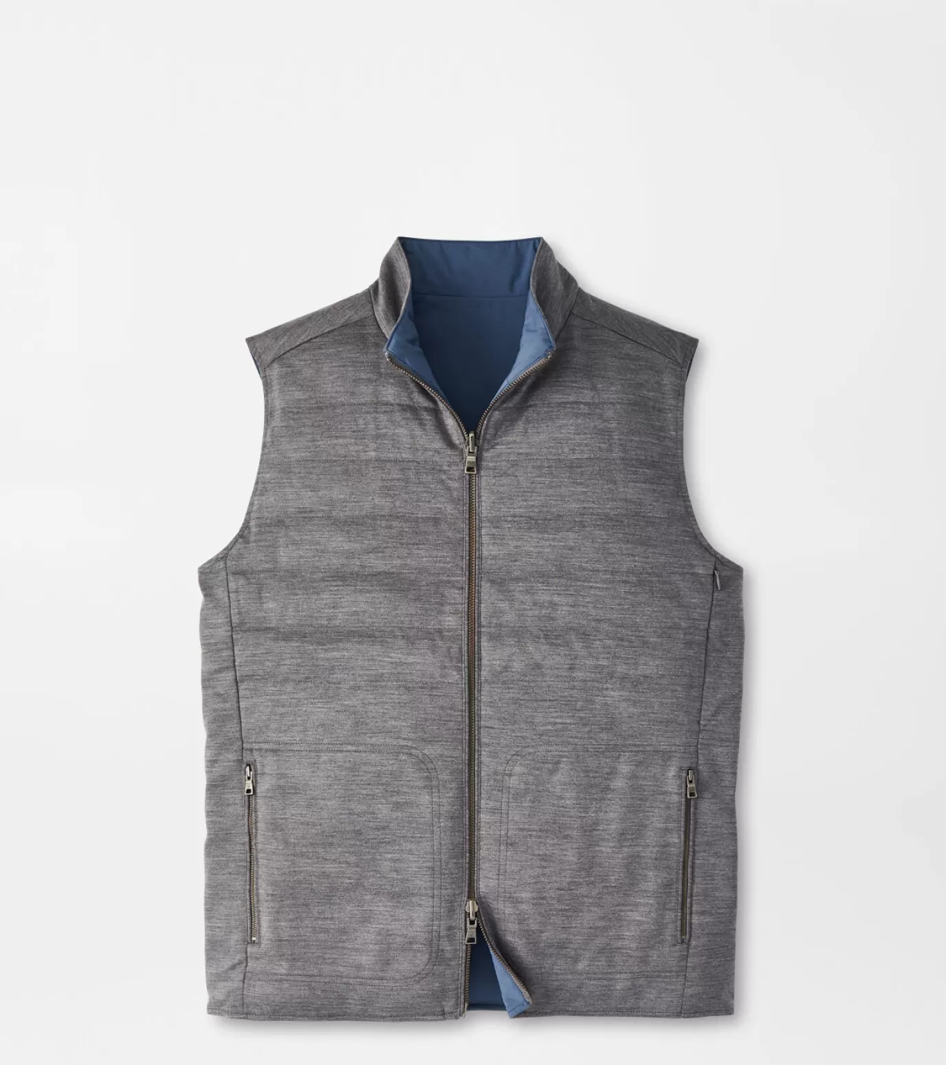 Travel Well | Coastal Adventure | U.S. Open Collection | Jackets & Coats-MEN | MEN | MEN | MEN Peter Millar Excursionist Flex Reversible Knit Vest NICKEL/VINTAGE INDIGO