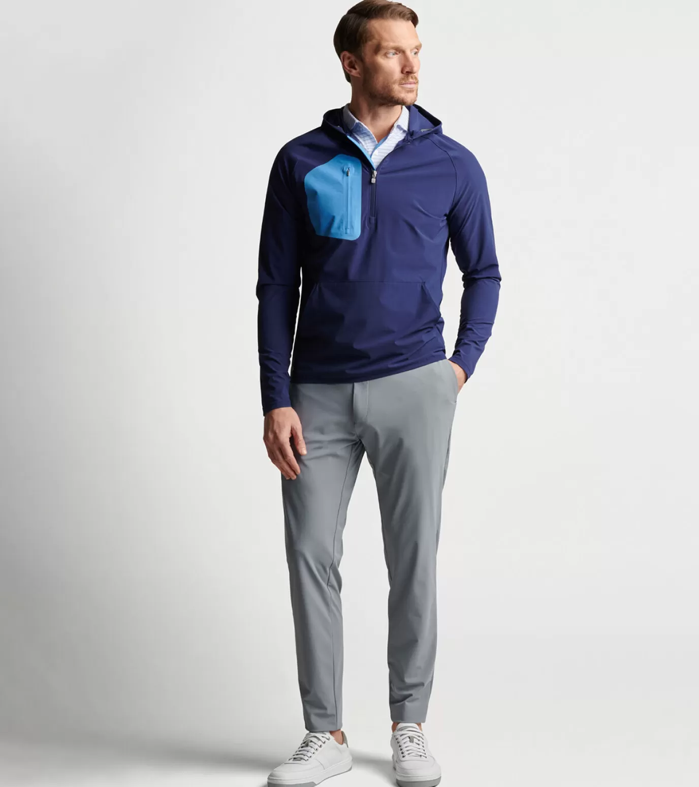 Travel Well-MEN Peter Millar Flex Adapt Half-Zip Hoodie Navy