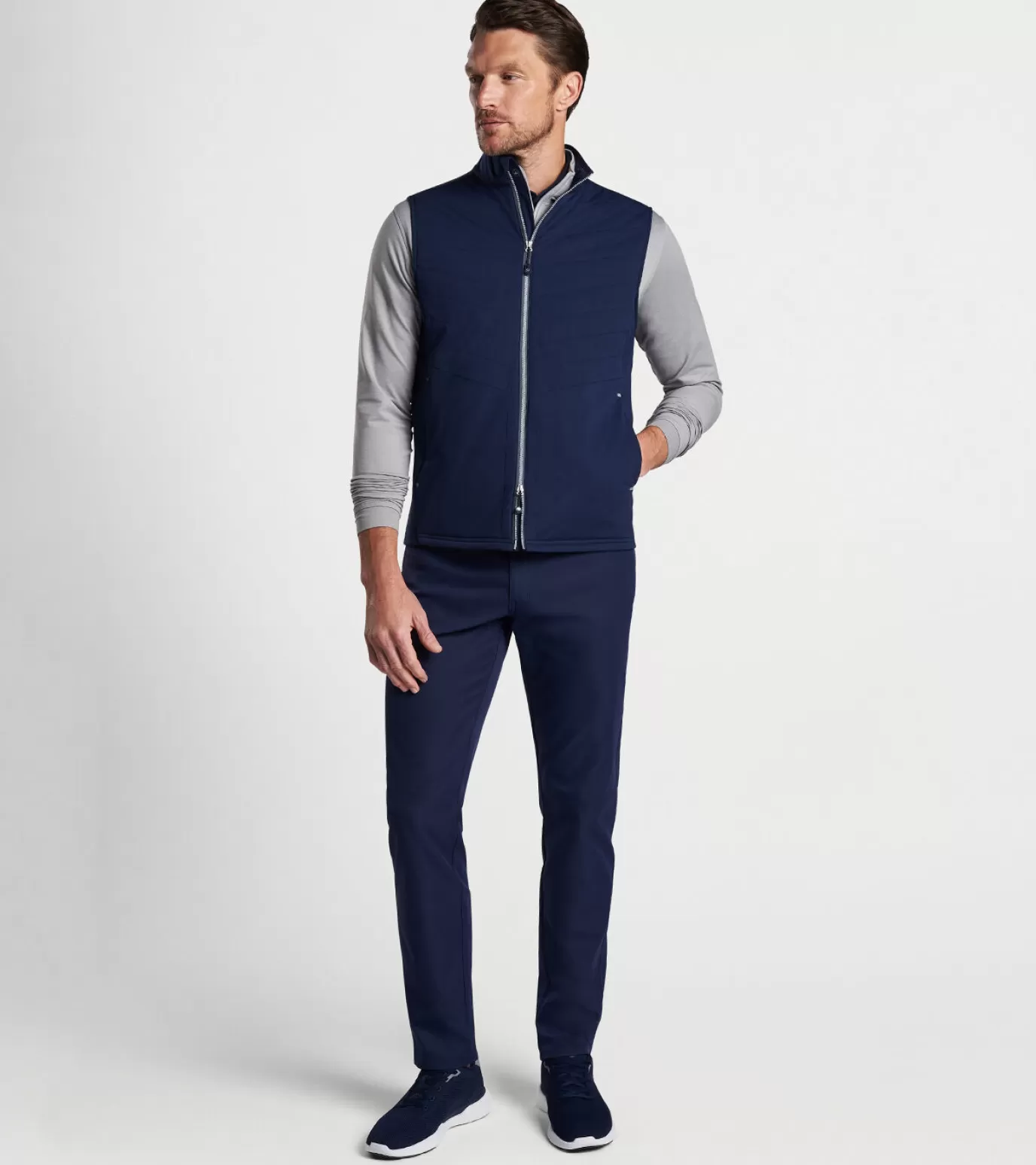 Travel Well | Jackets & Coats-MEN | MEN Peter Millar Fuse Elite Hybrid Vest Navy/ British Grey