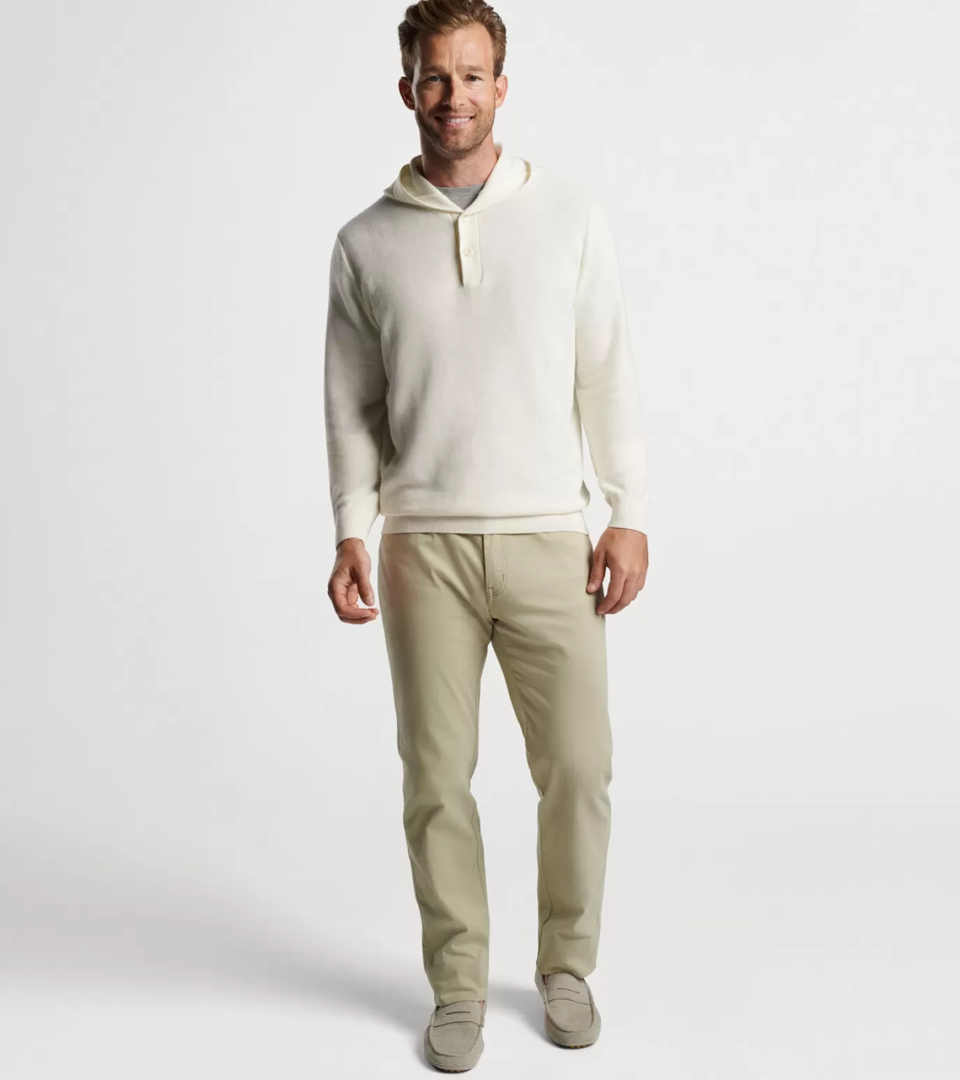 Sport Shirts-MEN Peter Millar Hickory Henley Hoodie Sweater Almond