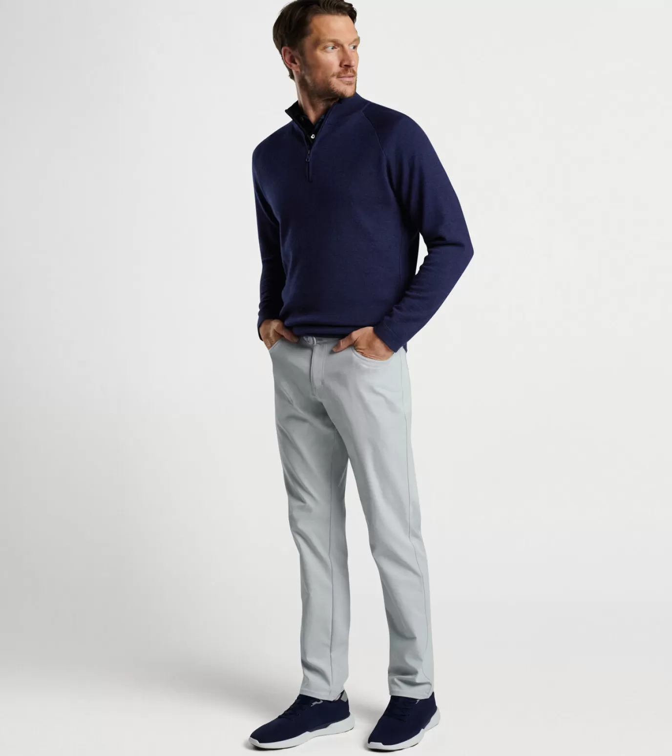 Sport Shirts-MEN Peter Millar Holmes Quarter-Zip Sweater Navy