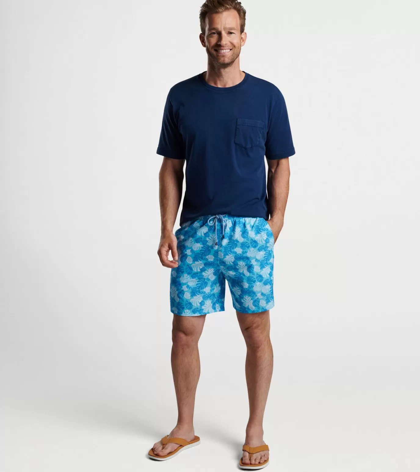 T-Shirts-MEN Peter Millar Linework Monstera Swim Trunk Seasalt