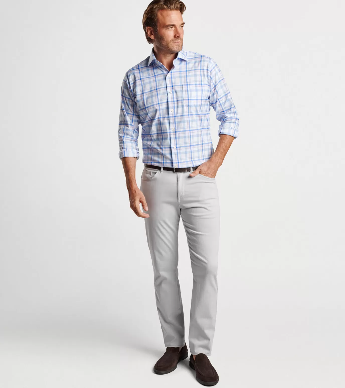 Coastal Adventure | Mountain Getaway-MEN | MEN Peter Millar Payson Cotton-Stretch Sport Shirt Cottage Blue