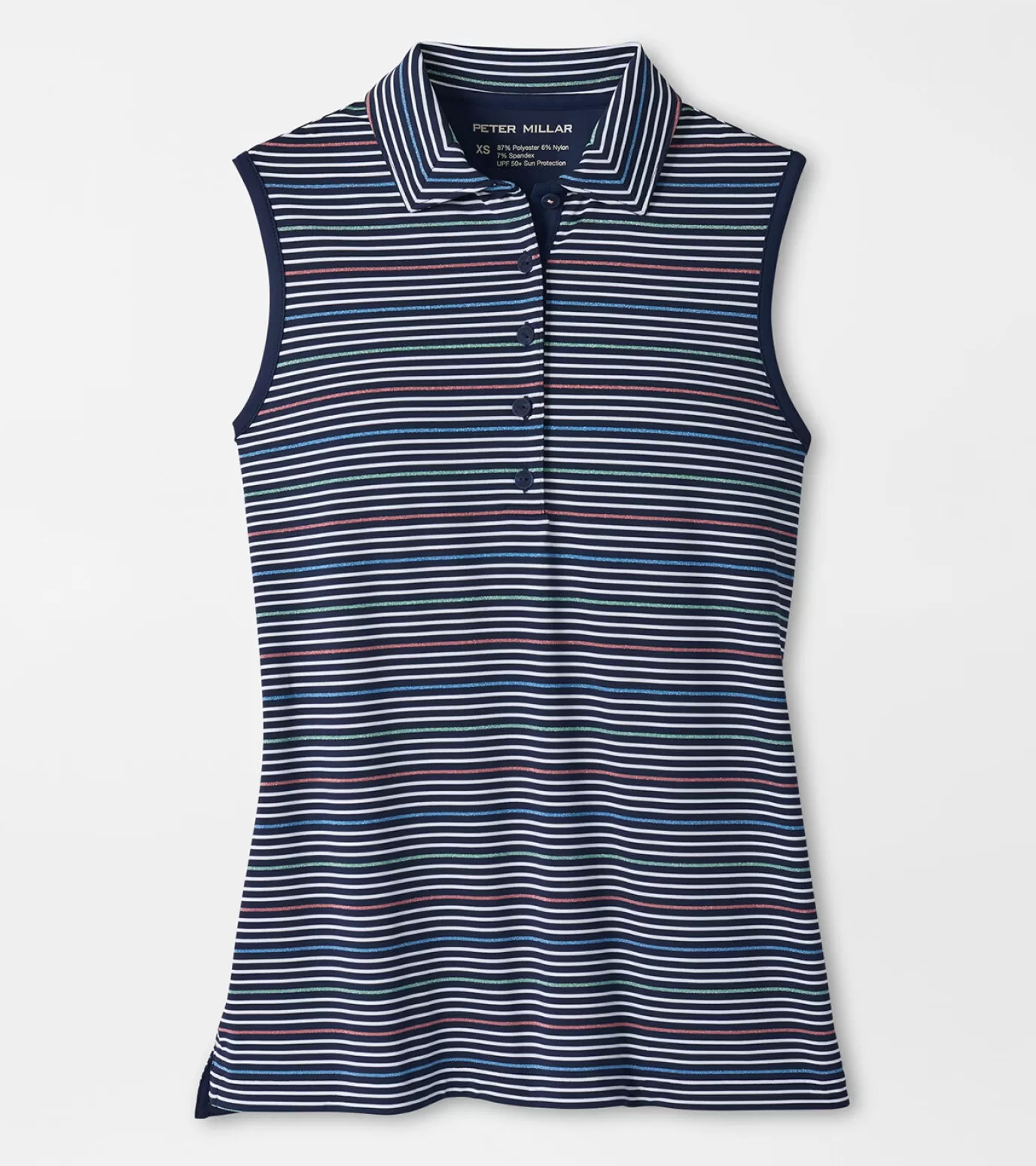 Crown | Find Your Fit-WOMEN | MEN Peter Millar Perfect Fit Performance Sleeveless Polo PINWHEEL STRIPE NAVY