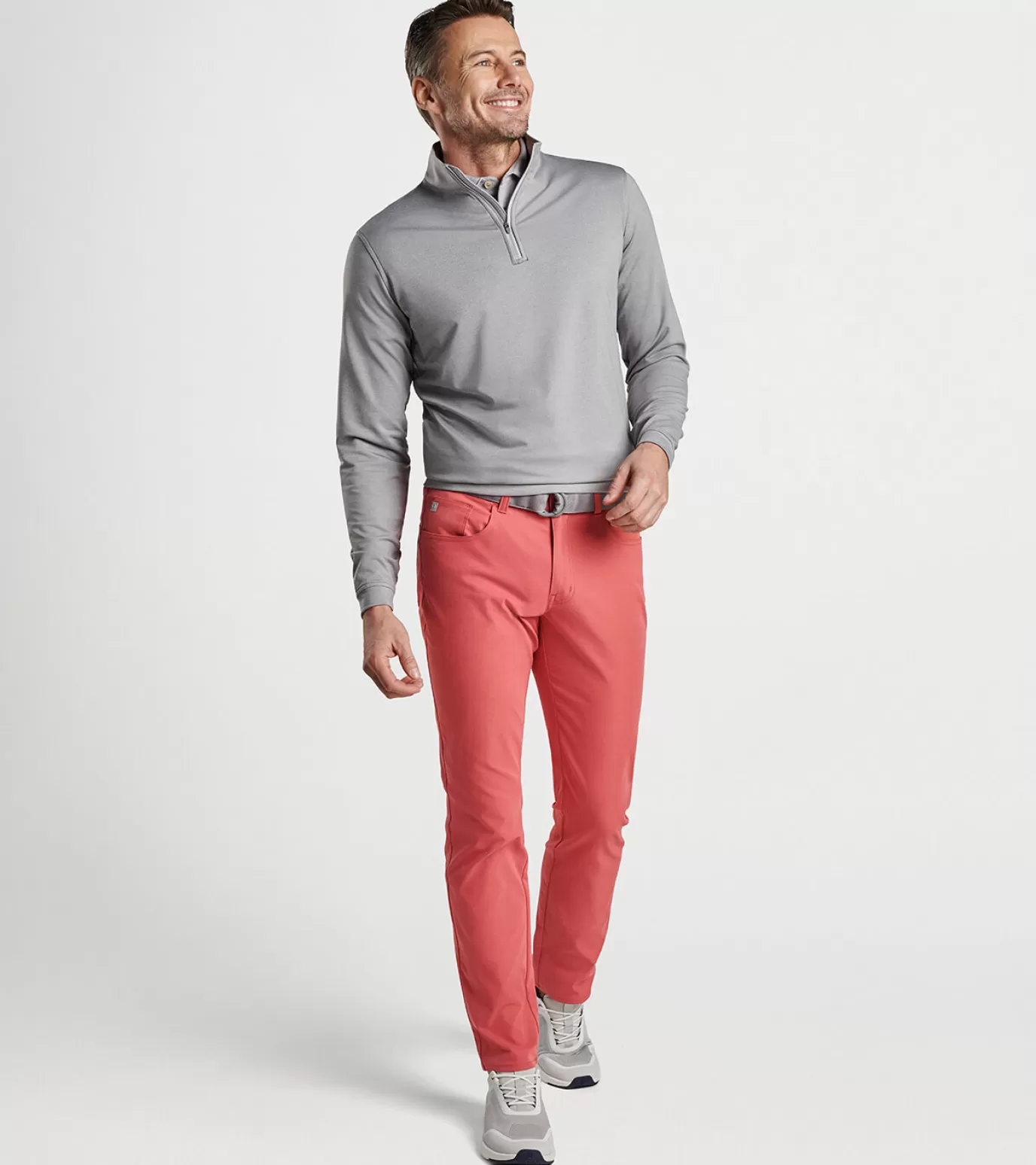 Performance Rain Gear | Travel Well | Coastal Adventure | Polos | Sweaters-GOLF | MEN | MEN | GOLF | MEN Peter Millar Perth Mélange Performance Quarter-Zip Gale Grey