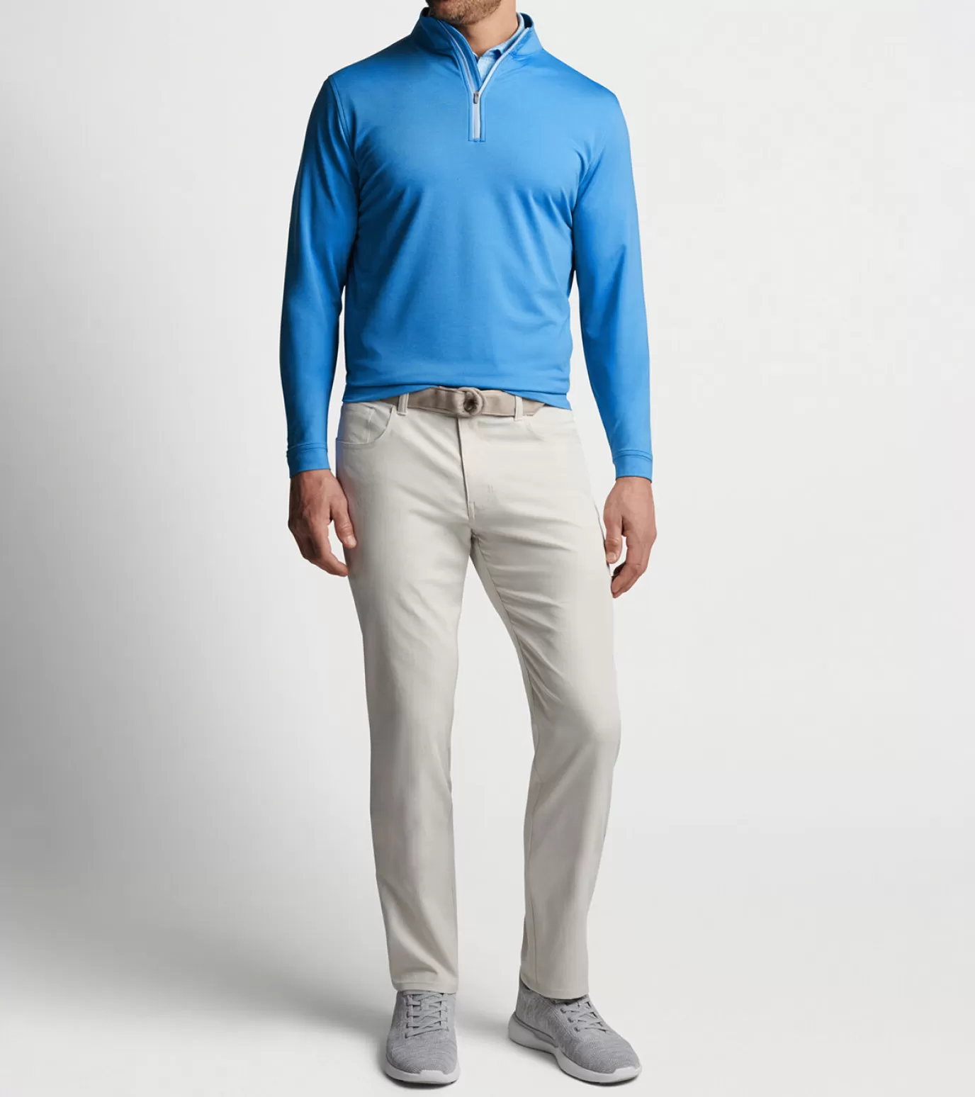 Sweaters-MEN Peter Millar Perth Mélange Performance Quarter-Zip Beach Glass