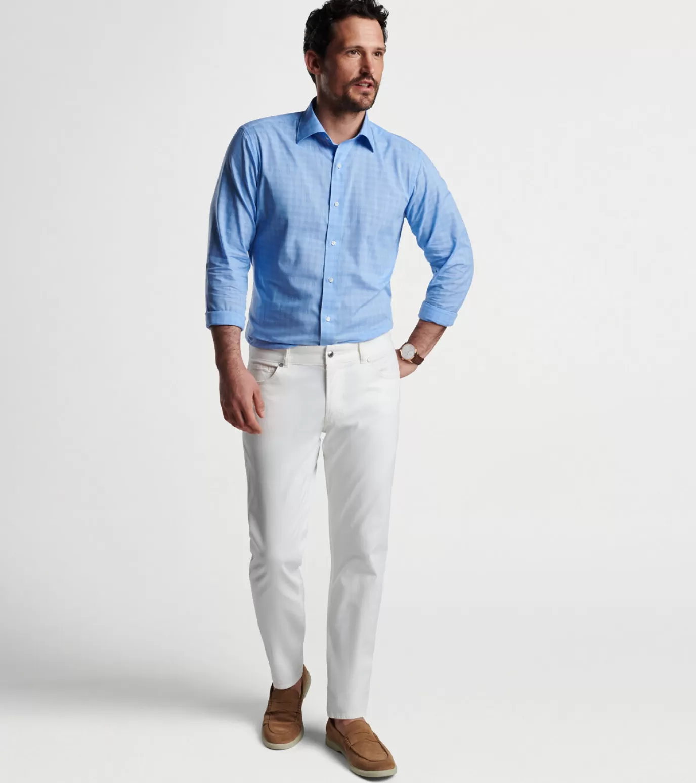 For The Course | Coastal Adventure-MEN | MEN Peter Millar Pitney Cotton Sport Shirt Tahoe Blue