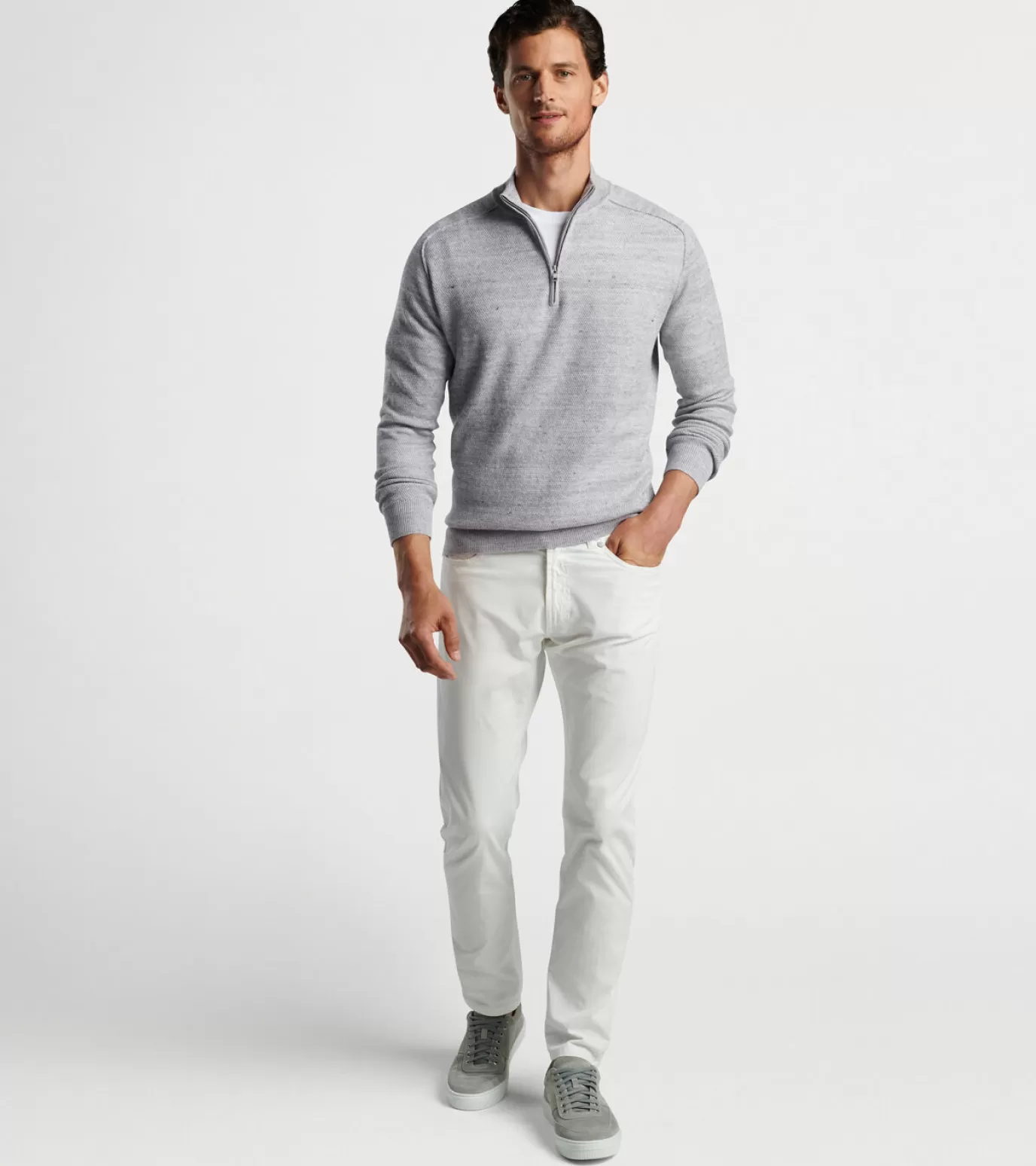 Sport Shirts-MEN Peter Millar Rockport Quarter-Zip Sweater British Grey