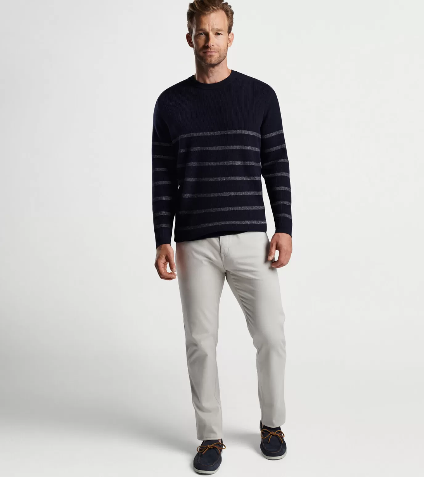 Sport Shirts-MEN Peter Millar Sampson Striped Crewneck Sweater Navy