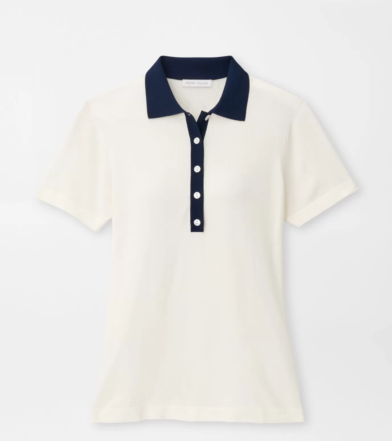 Crown-WOMEN Peter Millar Stuart Short-Sleeve Collared Performance Sweater Black/White