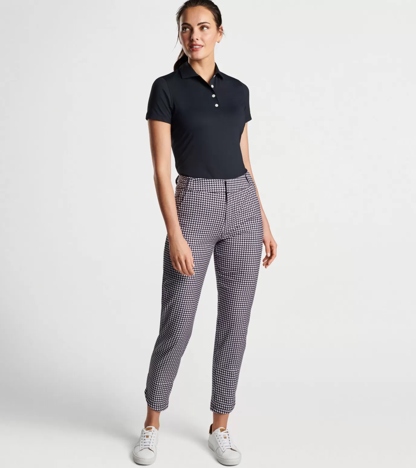 Crown-WOMEN Peter Millar Surge Gingham Print Performance Ankle Pant Black