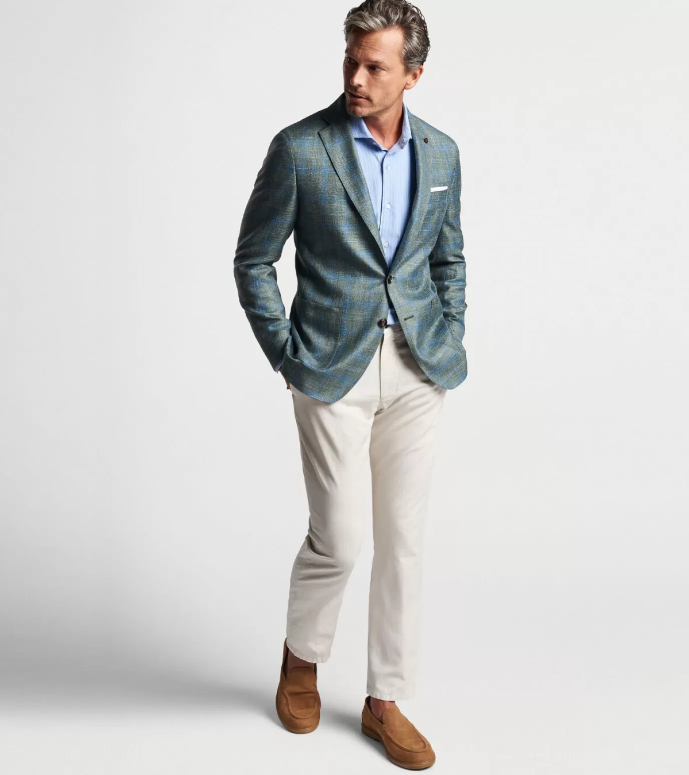 For The Course-MEN Peter Millar Tremont Plaid Soft Jacket EUCALYPTUS