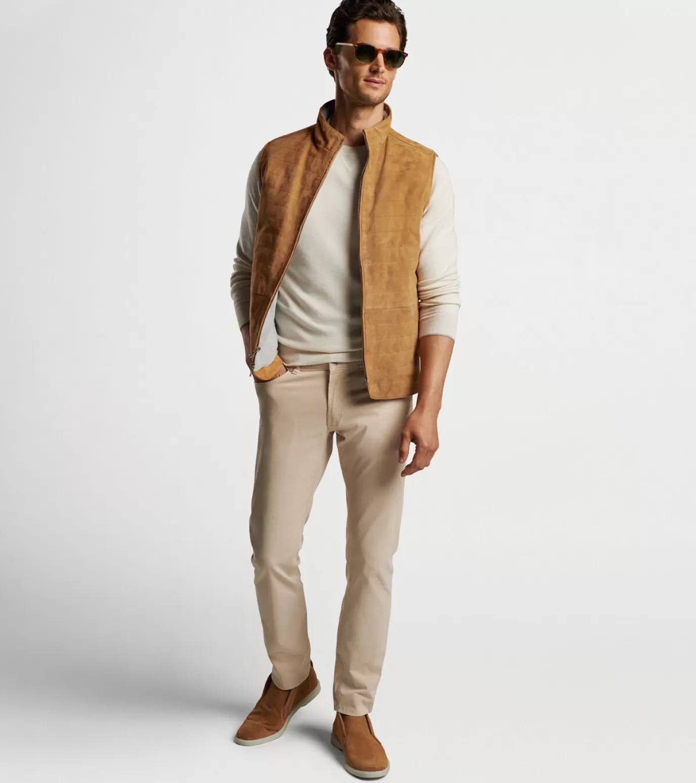 Jackets & Coats-MEN Peter Millar Vista Suede Vest SUMMER DUNES