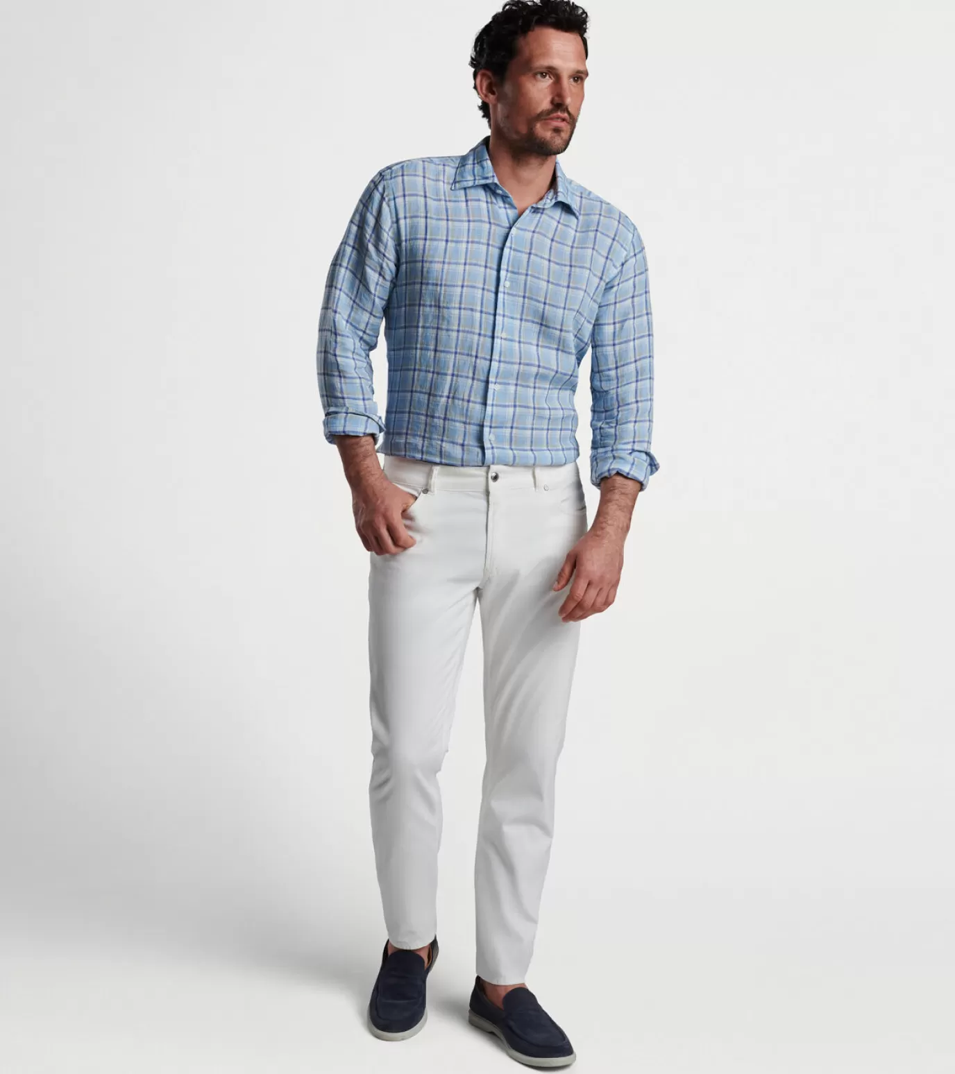 For The Course | Coastal Adventure-MEN | MEN Peter Millar Woodlawn Linen Sport Shirt Blue Frost